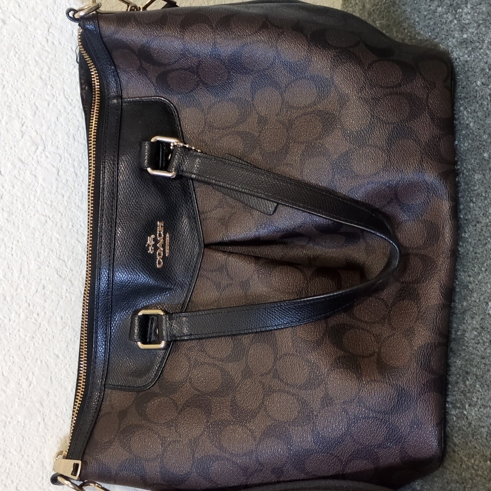 🐝Coach F34614 Peyton Brown Signature Pleated Tote Satchel Handbag Purse